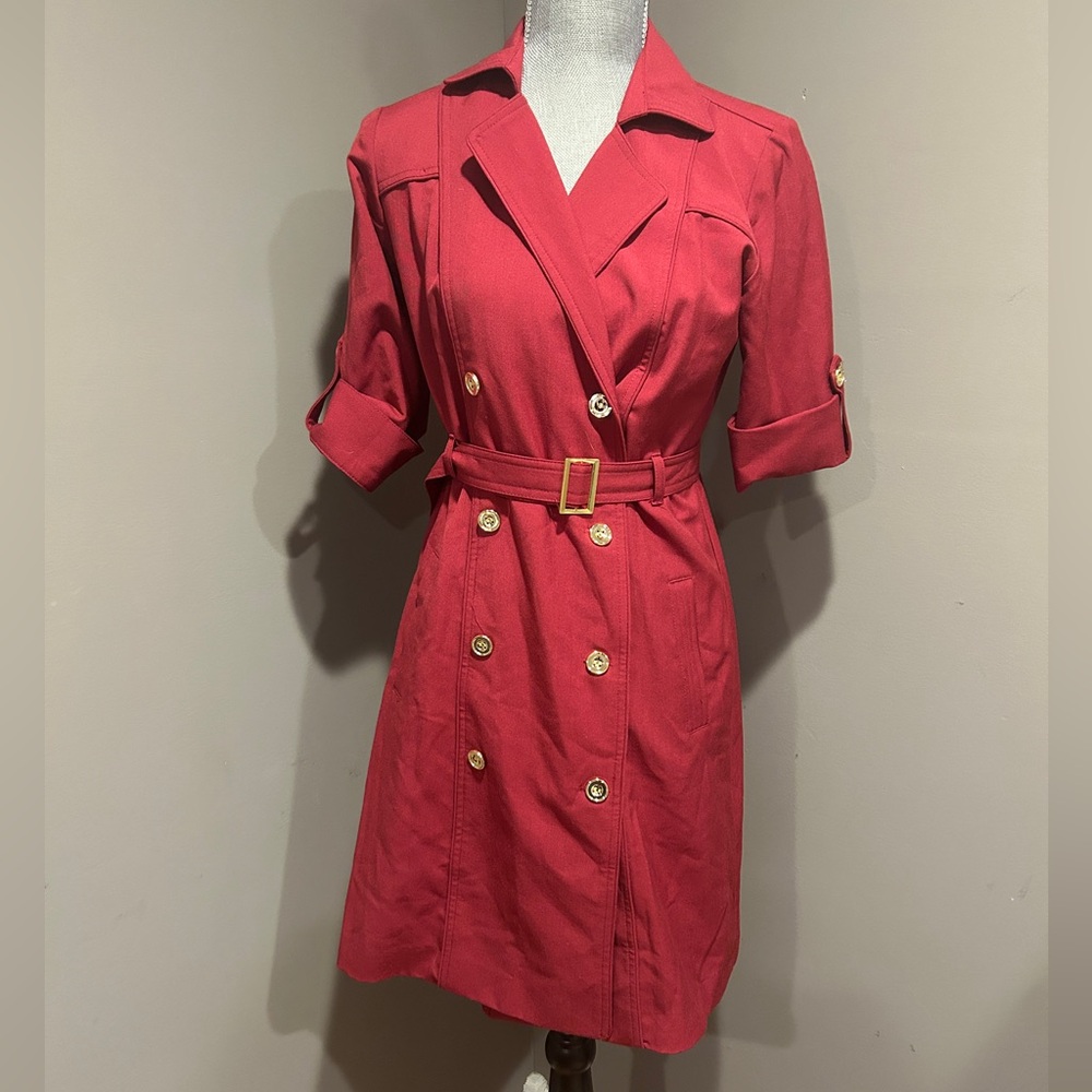 Maroon short sleeve button up dress with belt